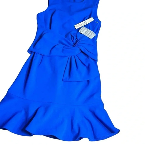 Eliza J. dress,women size 2.NWT blue,sleeveless,ruffles,draped bow,zipper,event - Picture 3 of 12